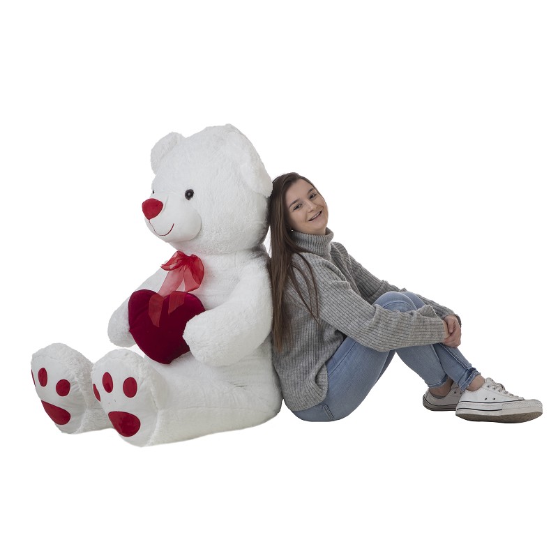 Urso de Peluche Pretty com Coracao 60 a 140 cm Cor Branca Peluches.pt