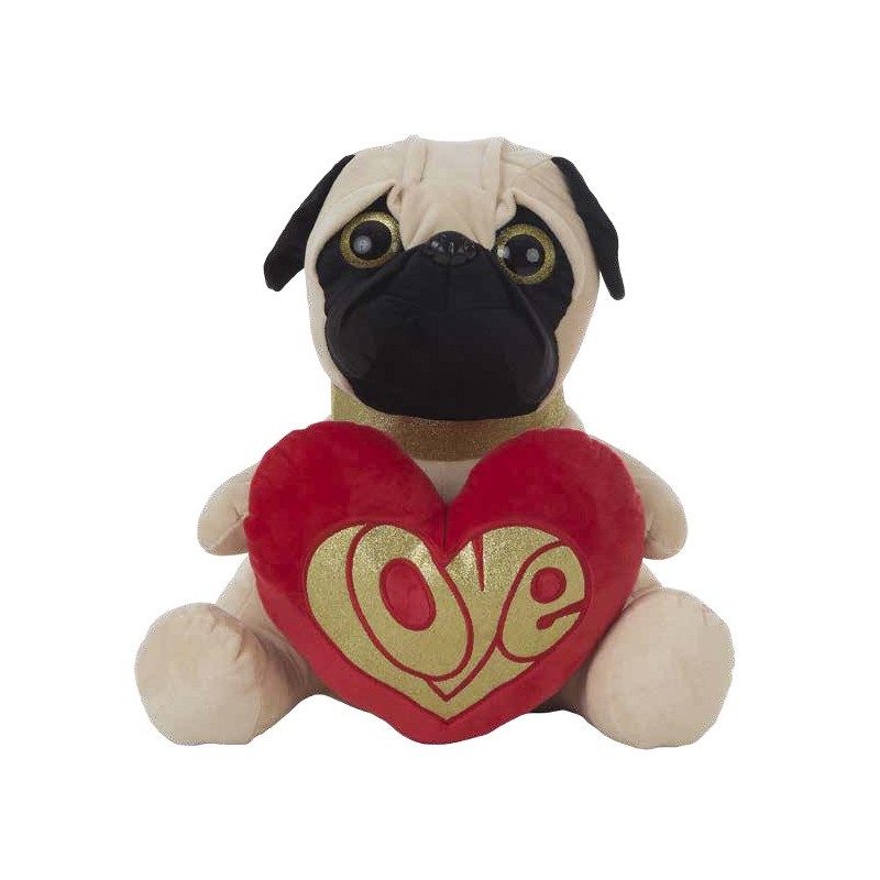 Bulldog de Peluche com Coração – 32 cm